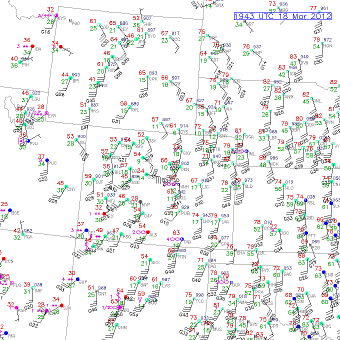 Surface observations, 19:00 UTC 18 March 2012