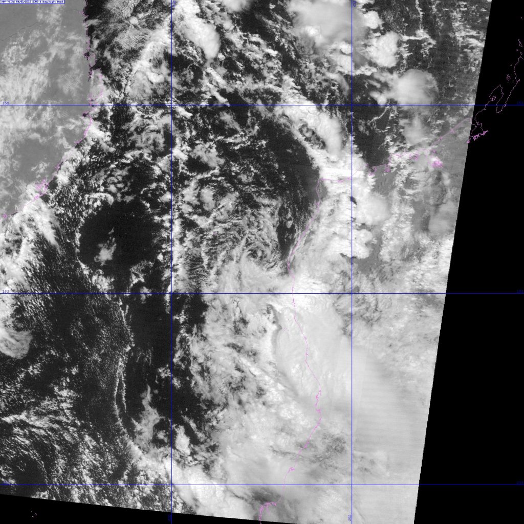 VIIRS DNB image of Invest 97S taken at 23:02 UTC, 5 April 2012