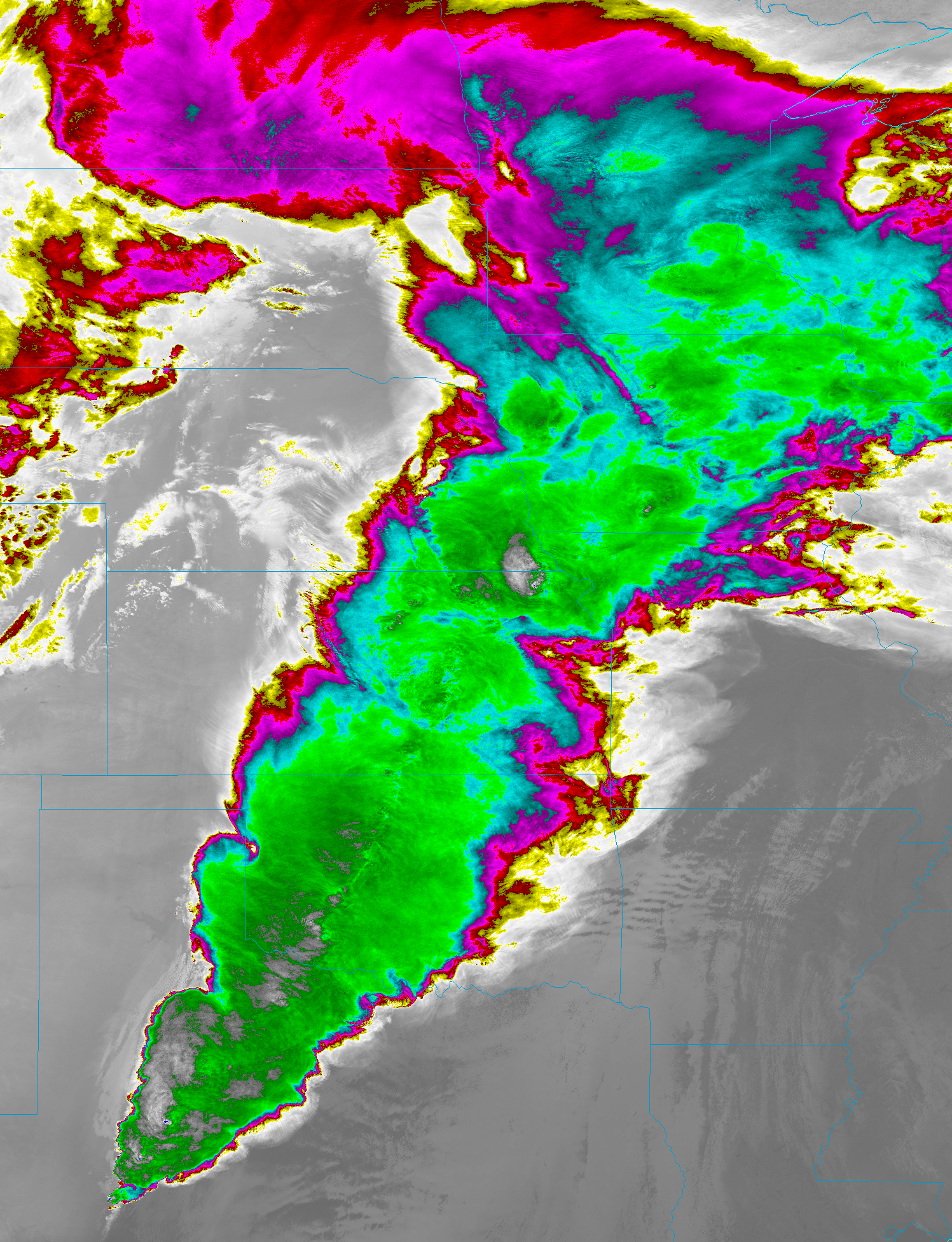 View of a squall line over the Central Plains from VIIRS channel I-5, 7:45 UTC 15 April 2012