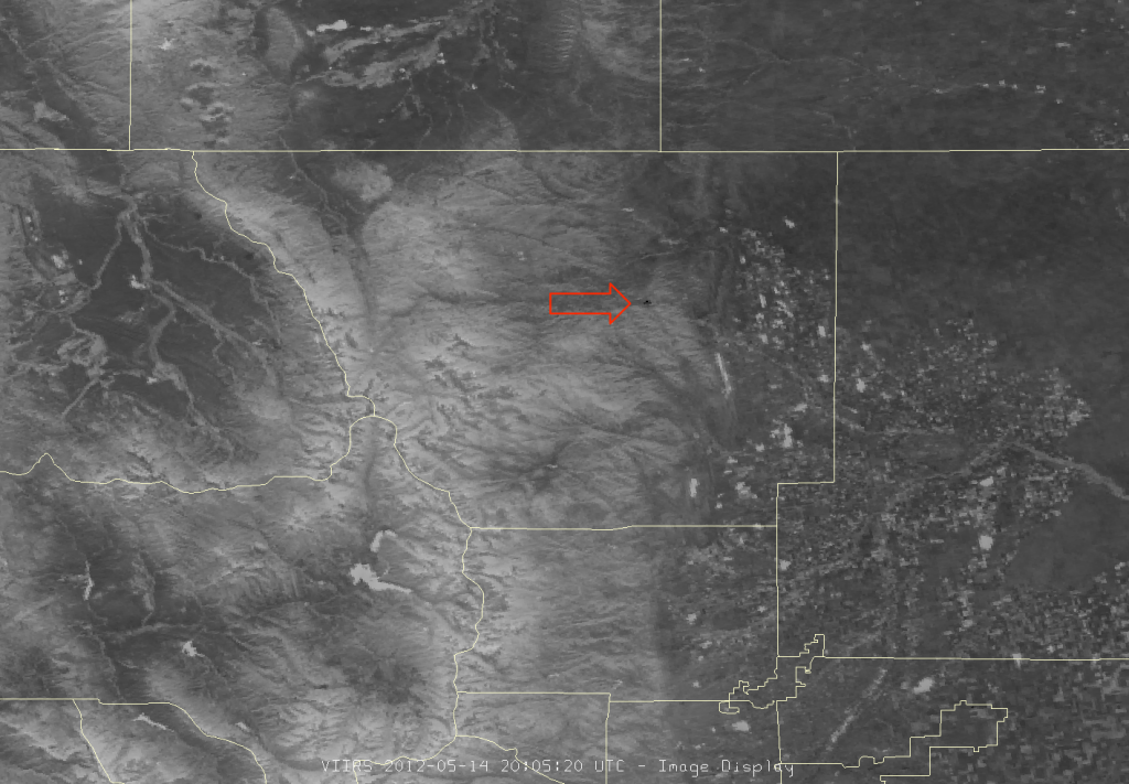 Image of the Hewlett Fire from VIIRS channel I-04, 20:05 UTC 14 May 2012