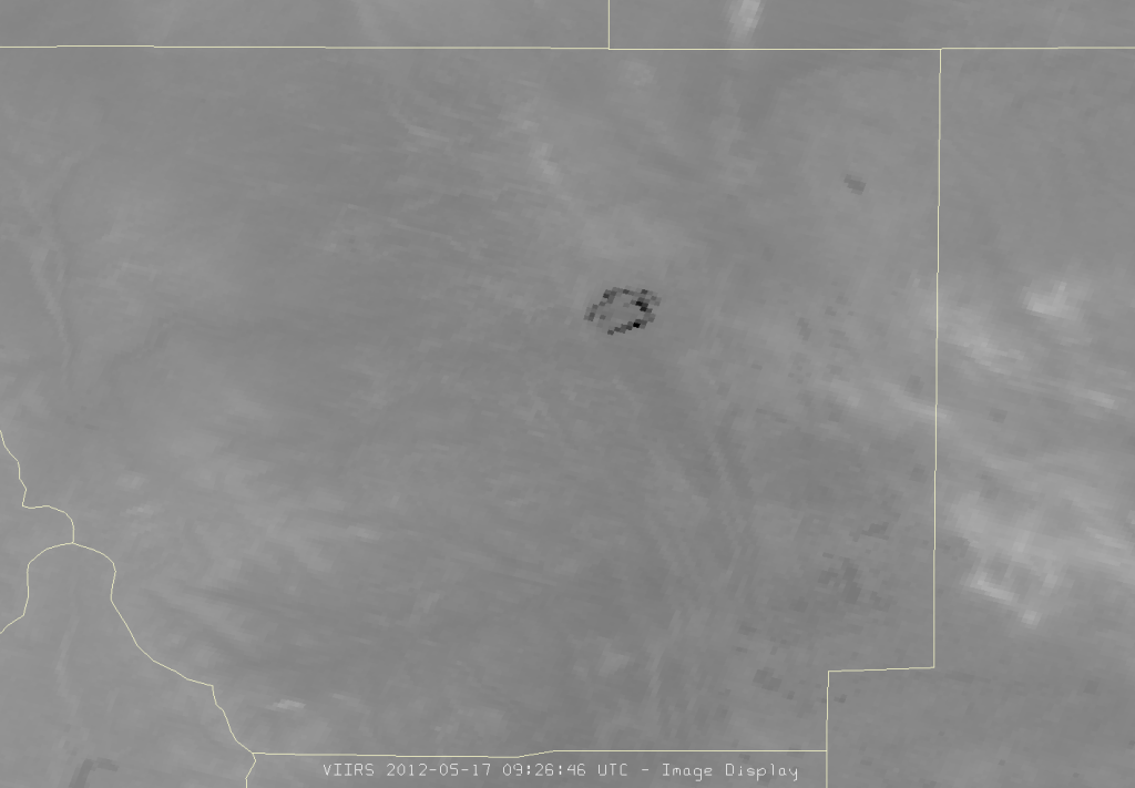 VIIRS channel I-04 image of the Hewlett Fire, 09:26 UTC 17 May 2012