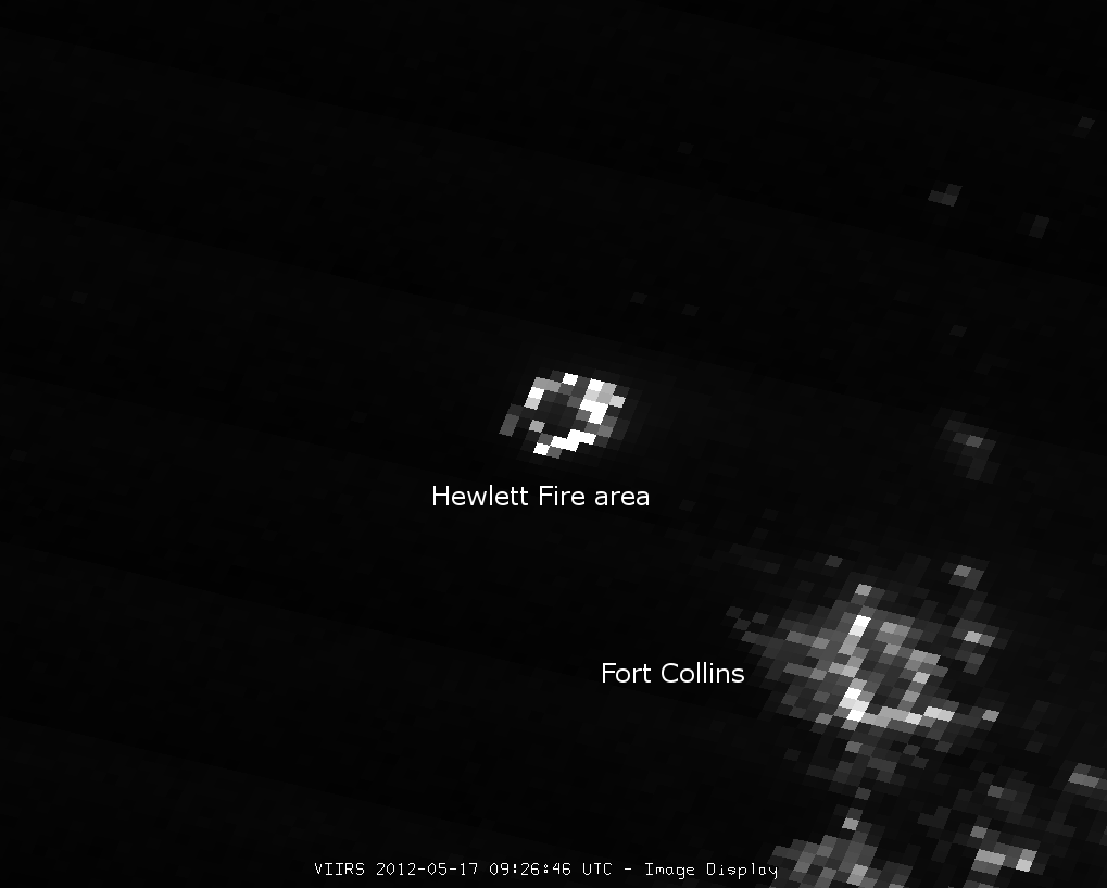 Zoomed Day/Night Band image of the Hewlett Fire, 09:26 UTC 17 May 2012