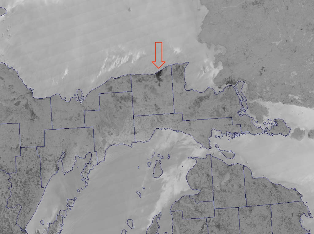 Channel I-04 image of the Duck Lake Fire from VIIRS, taken 18:18 UTC 10 June 2012