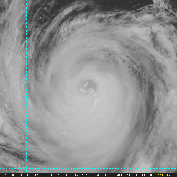 GOES visible image (channel 1) of Hurricane Fabio, taken 20:30 UTC 15 July 2012