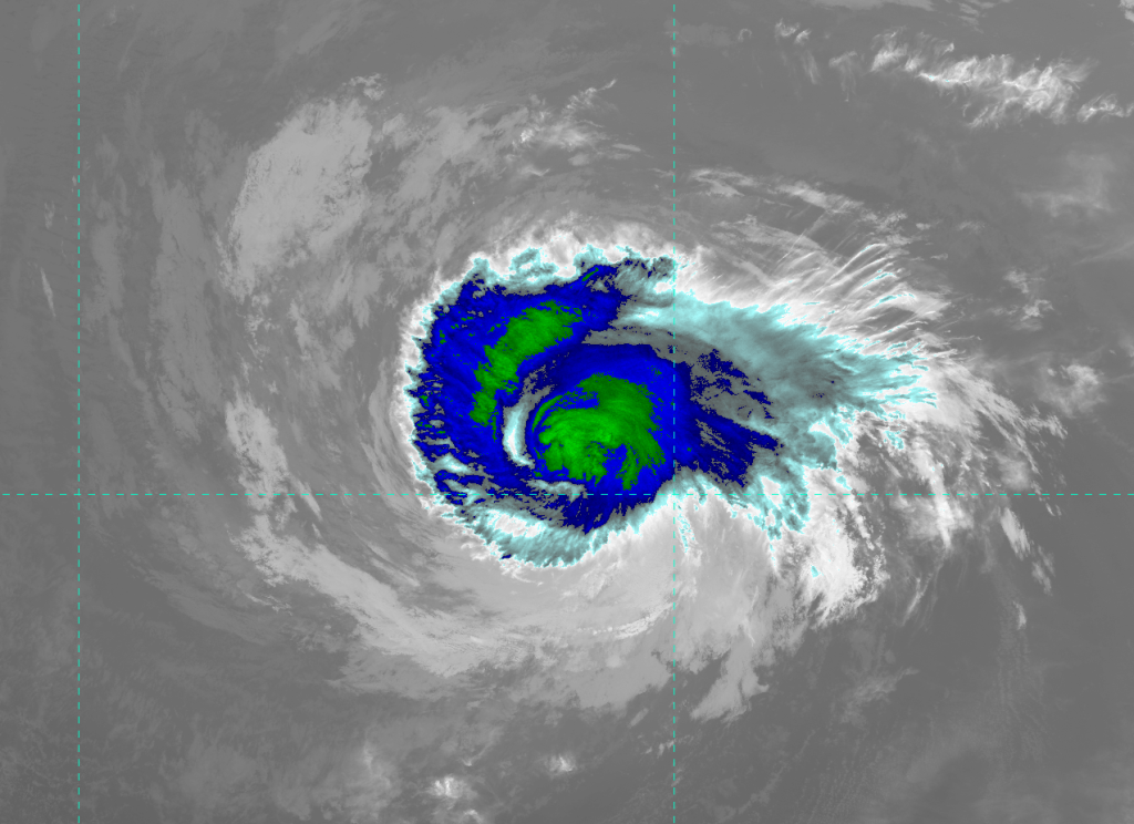 VIIRS IR image (channel I-05) of Hurricane Daniel, taken 22:29 UTC 9 July 2012