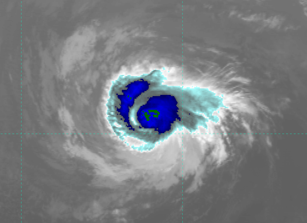 GOES-15 IR image (channel 4) of Hurricane Daniel, taken 22:30 UTC 9 July 2012