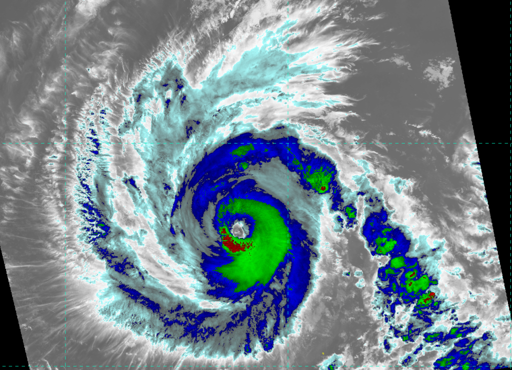 VIIRS IR image (channel I-05) of Hurricane Emilia, taken 20:48 UTC 9 July 2012