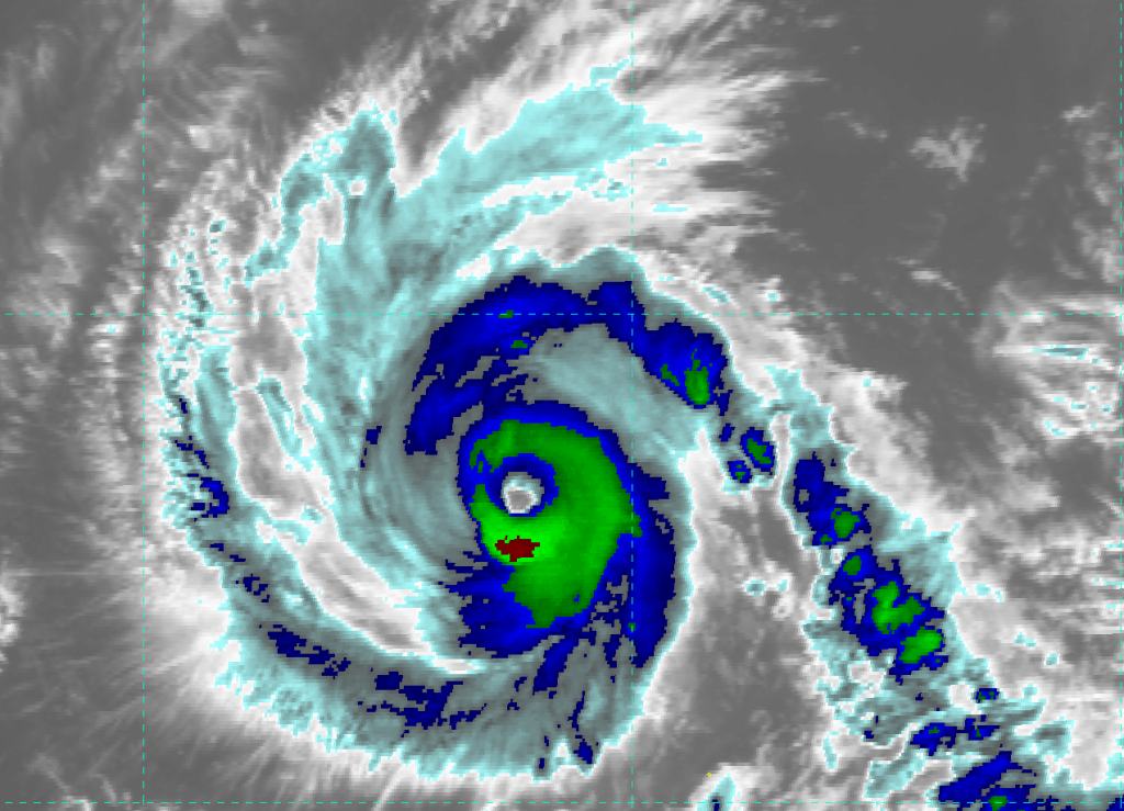 GOES-15 IR image (channel 4) of Hurricane Emilia, taken 20:48 UTC 9 July 2012