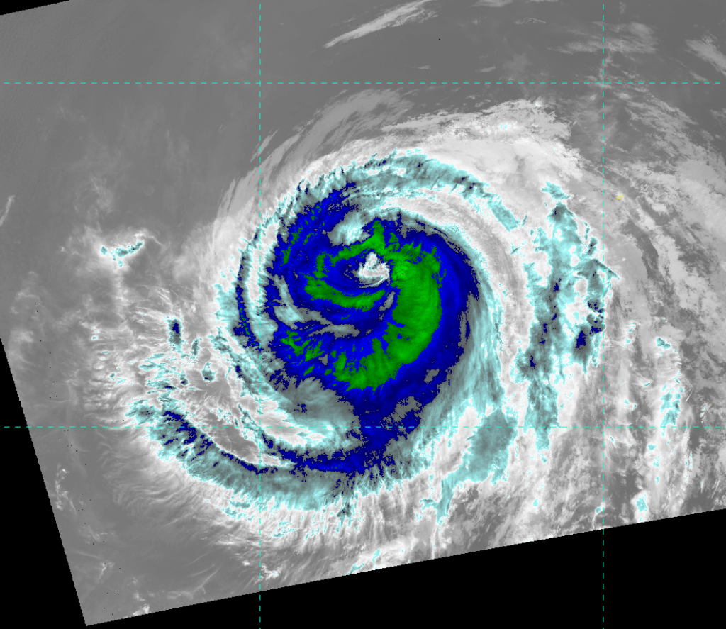 VIIRS IR image (channel I-05) of Hurricane Fabio, taken 20:36 UTC 15 July 2012