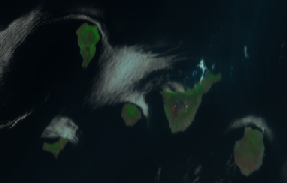 VIIRS false color RGB composite of  channels M-5, M-7 and M-11, taken 14:38 UTC 18 July 2012