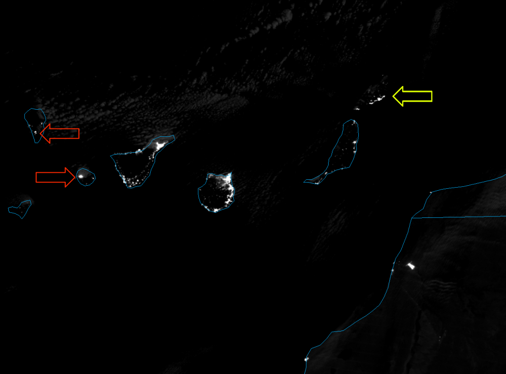 VIIRS Day/Night Band image of the Canary Islands, taken 02:25 UTC 6 August 2012
