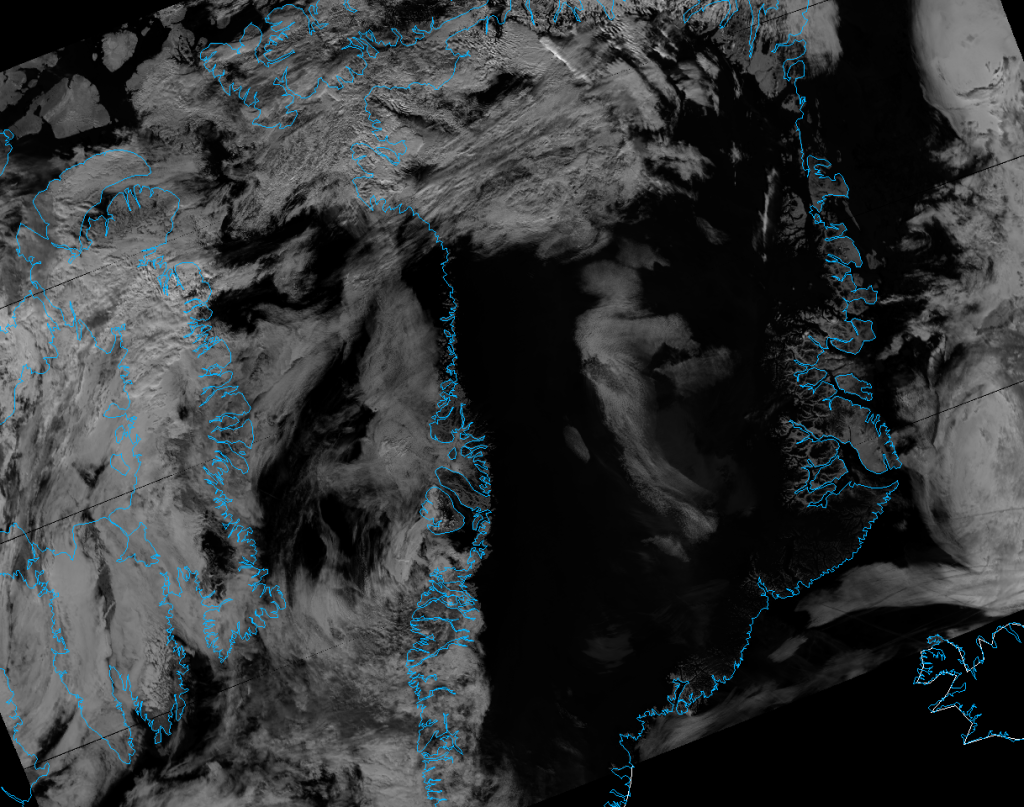 VIIRS M-10 reflectance image of Greenland, taken 14:42 UTC 13 July 2012