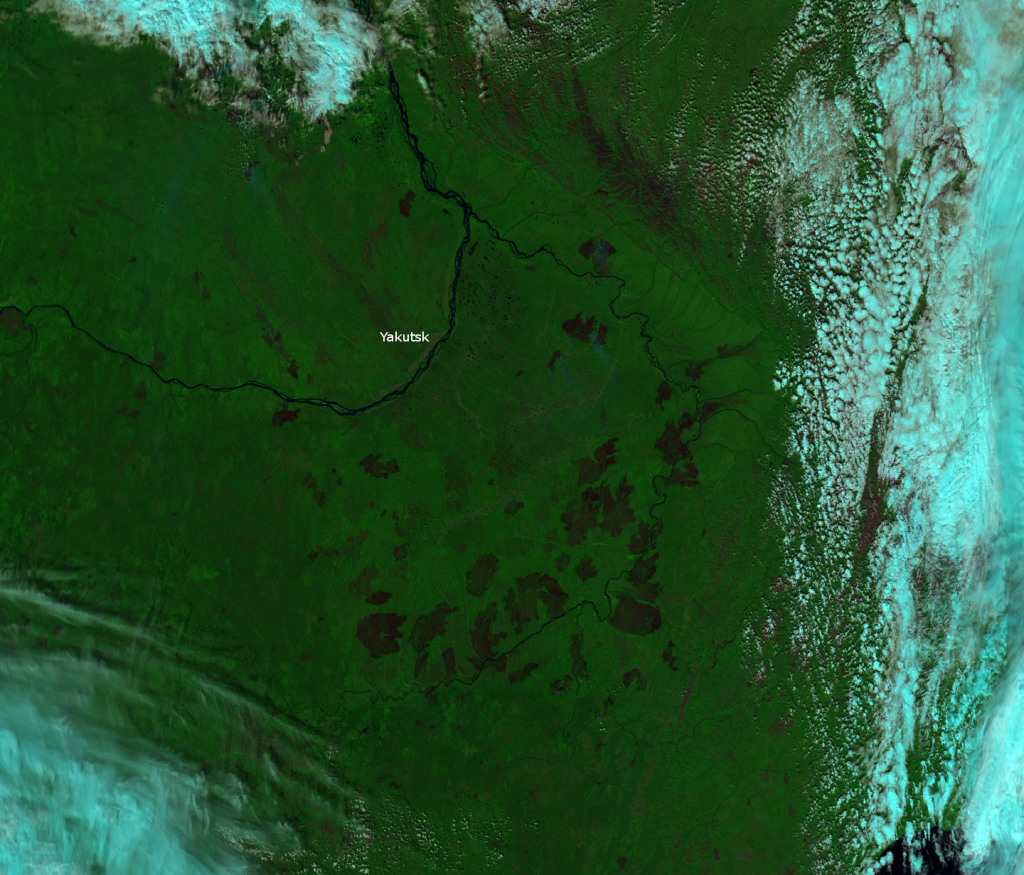False color RGB composite of VIIRS channels M-5, M-7 and M-11, taken 03:22 UTC 7 August 2012