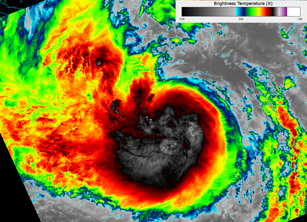 VIIRS I-05 image of Tropical Storm Isaac, taken 18:50 UTC 27 August 2012