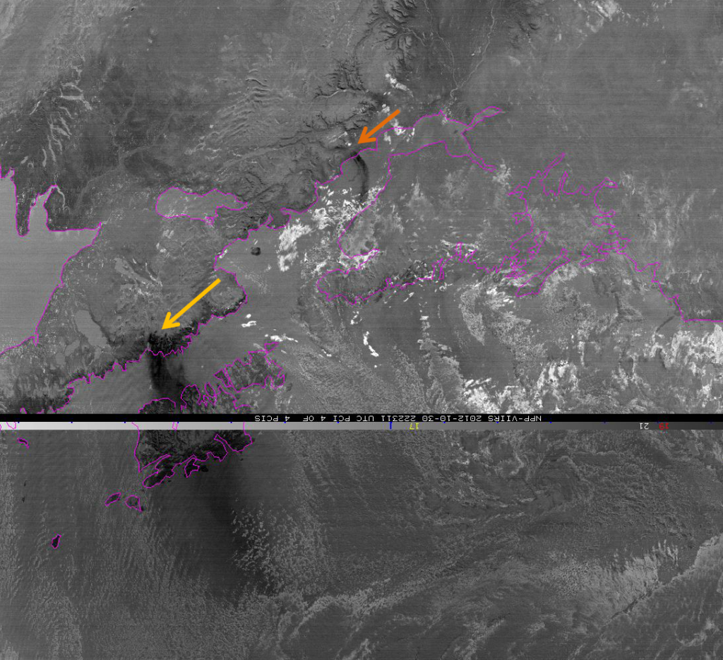 VIIRS PCI analysis image from 22:23 UTC 30 October 2012