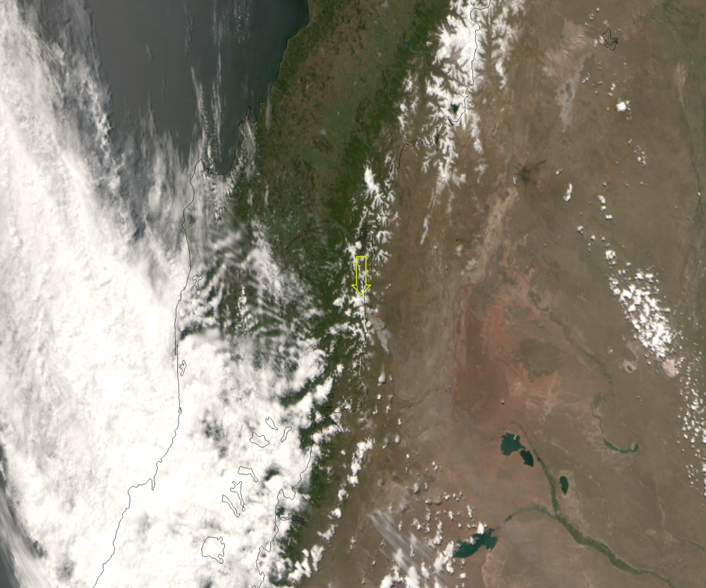 VIIRS "true color" RGB composite of the Copahue volcano, taken 18:38 UTC 22 December 2012