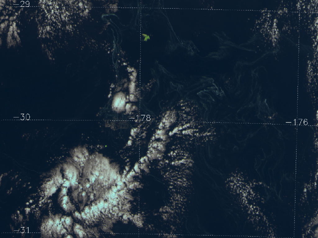 False color RGB composite of VIIRS channels I-01, I-02 and I-03, taken 01:40 UTC 27 August 2012