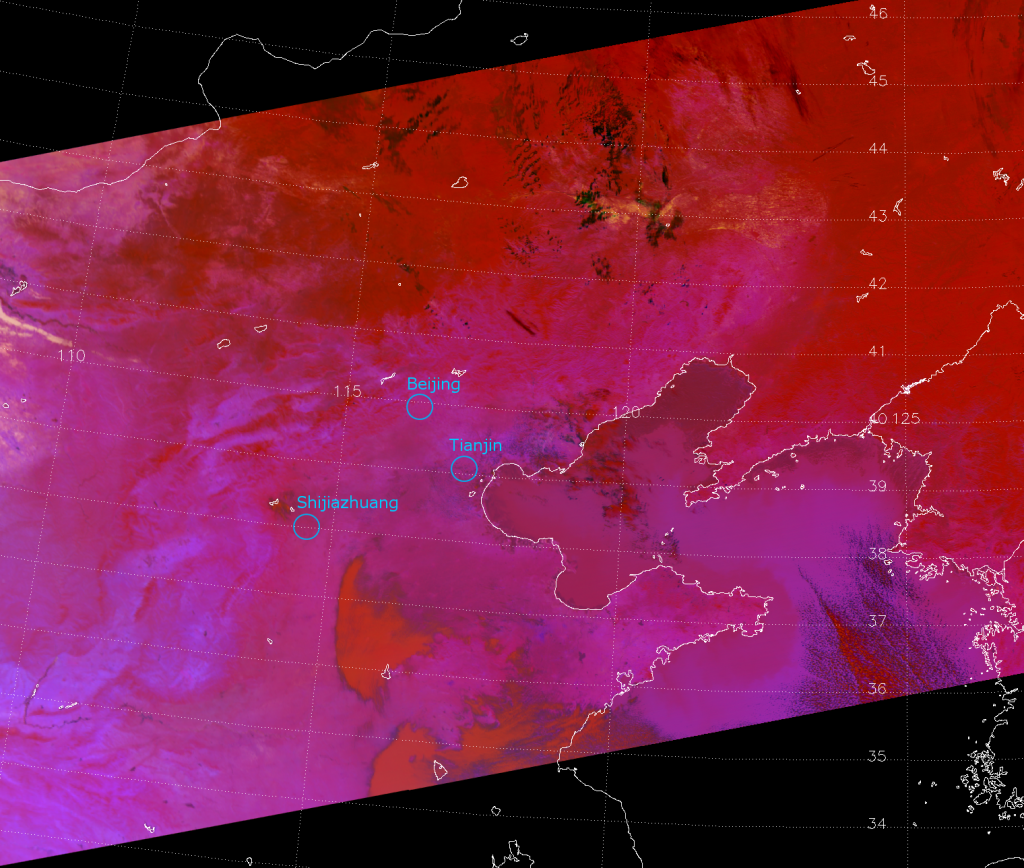 The EUMESAT Dust RGB applied to VIIRS, valid 04:32 UTC 26 January 2013