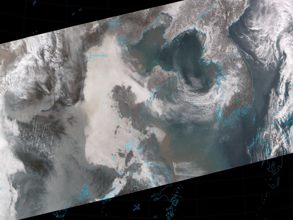 VIIRS true color RGB composite of channels M-03, M-04 and M-05, taken 04:56 UTC 14 January 2013