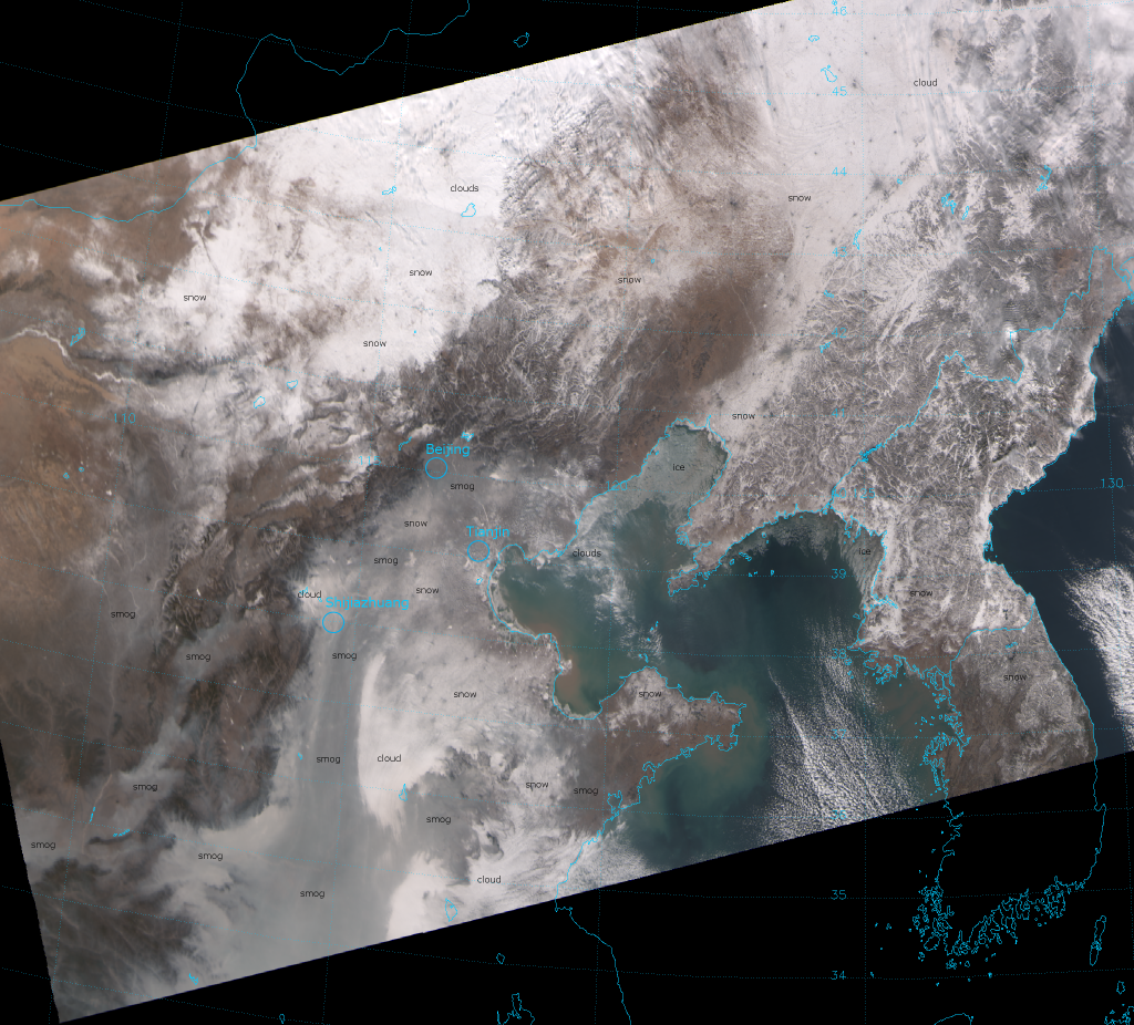 VIIRS true color RGB composite of VIIRS channels M-03, M-04, and M-05, taken 04:32 UTC 26 January 2013