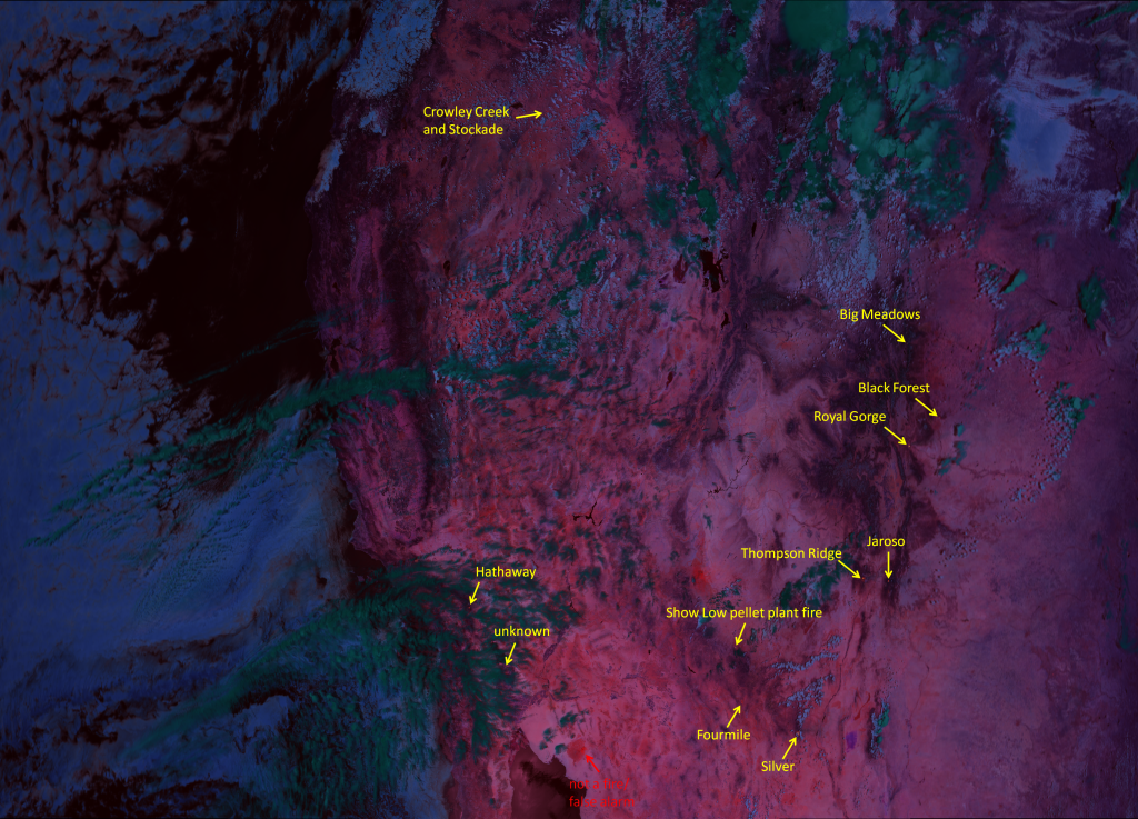 VIIRS "Fire Temperature" composite of channels M-10, M-11 and M-12, taken 20:36 UTC 11 June 2013