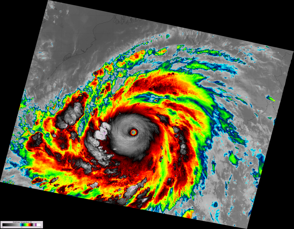 VIIRS high-resolution IR image of Super Cyclone Phailin, taken 20:04 UTC 10 October 2013