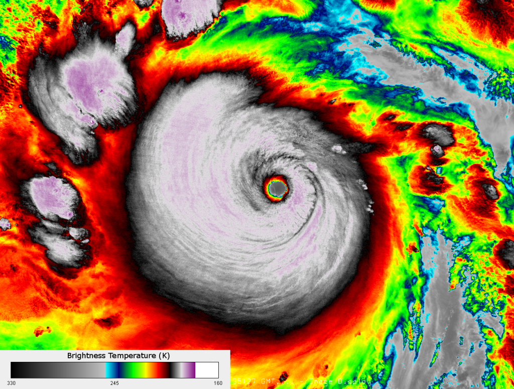 VIIRS infrared (I-5) image of Typhoon Haiyan (Yolanda), taken 16:39 UTC 6 November 2013