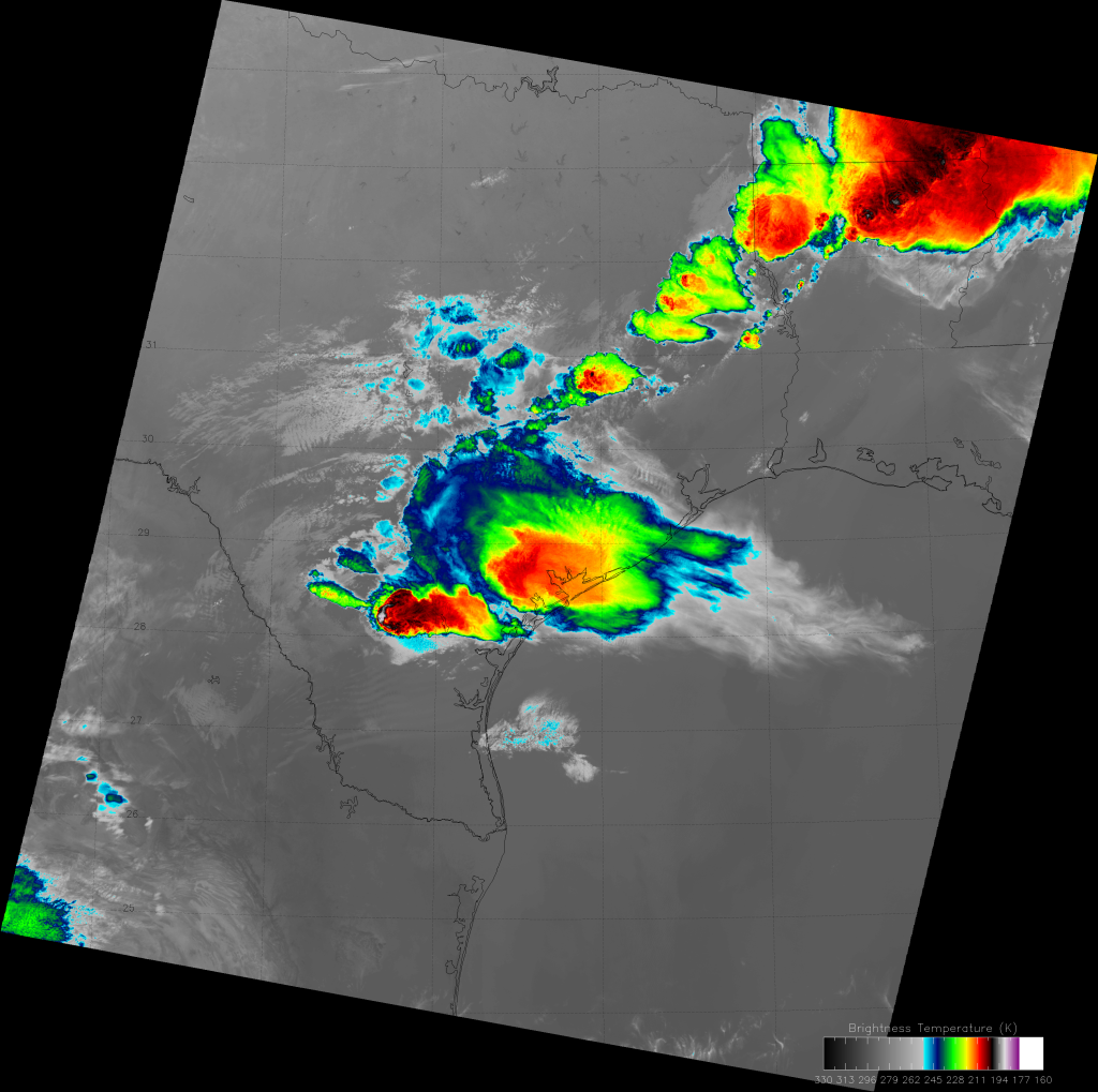 VIIRS high-resolution IR image (channel I-5), taken at 08:13 UTC 4 April 2013.