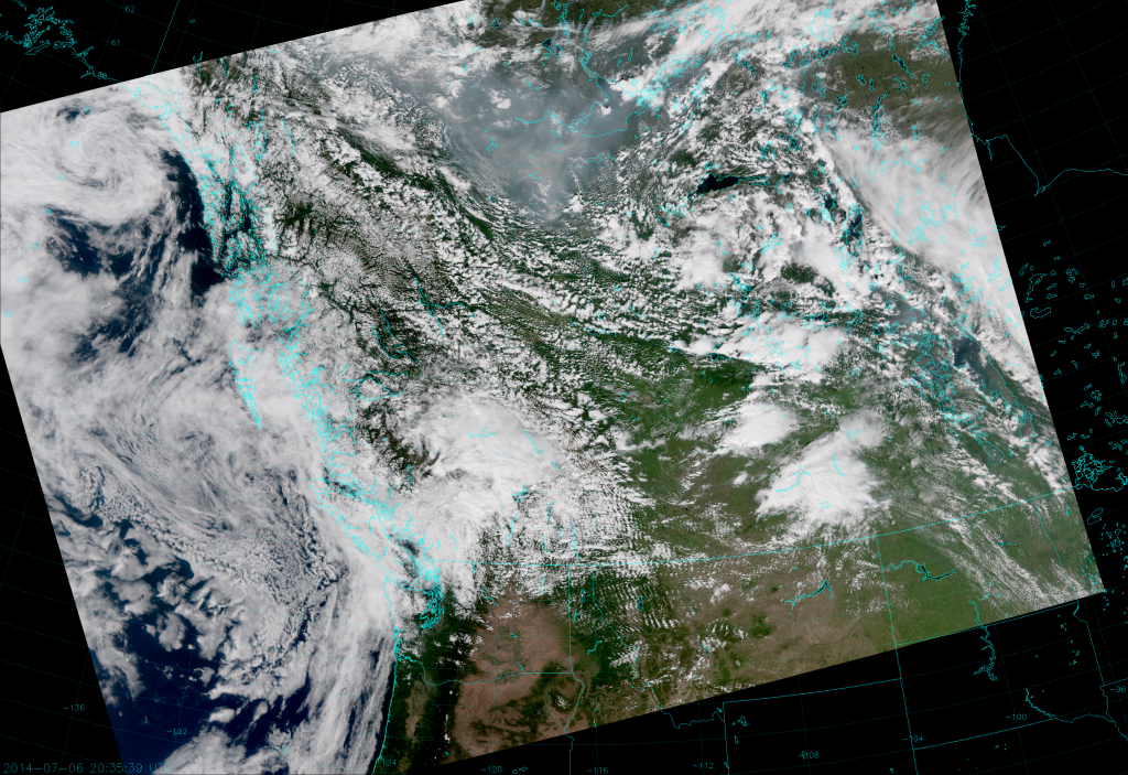 VIIRS True Color RGB composite of channels M-3, M-4 and M-5, taken 20:35 UTC 6 July 2014