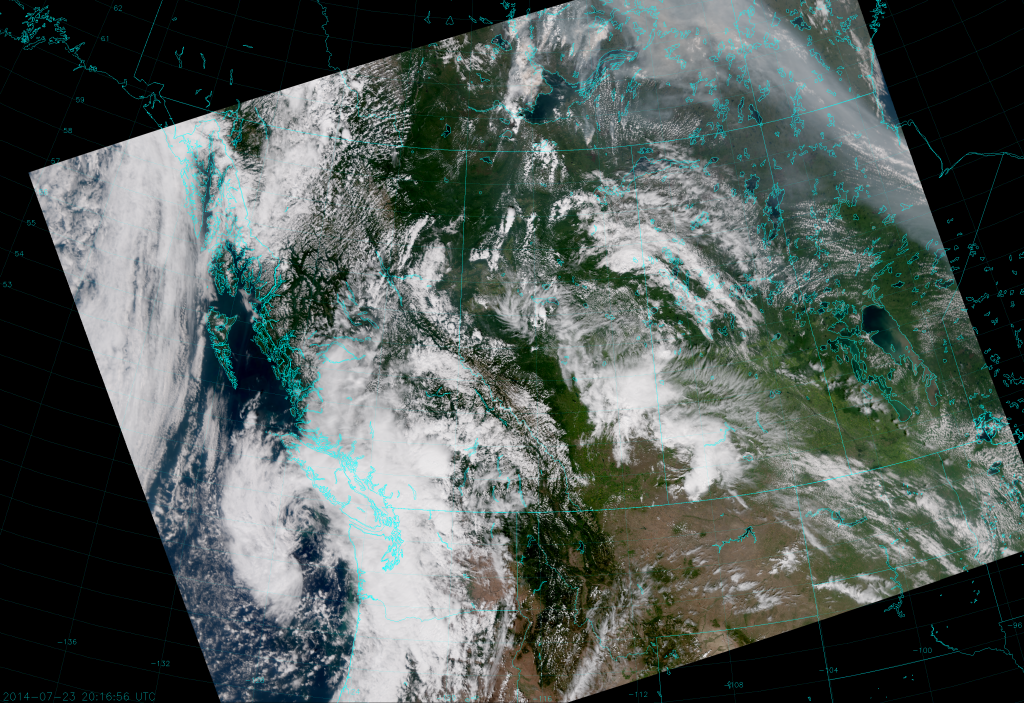 VIIRS True Color RGB composite of channels M-4, M-4 and M-5, taken 20:17 UTC 23 July 2014