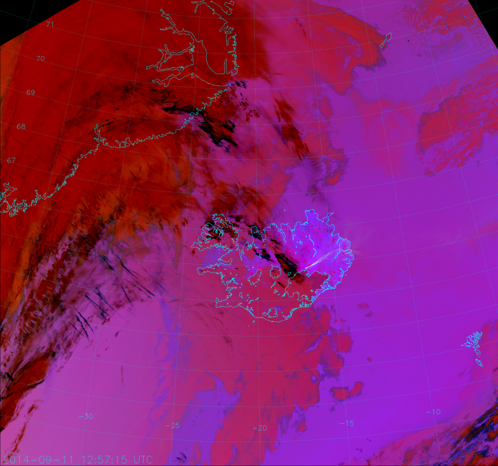 EUMETSAT Dust RGB composite applied to VIIRS, 12:57 UTC 11 September 2014