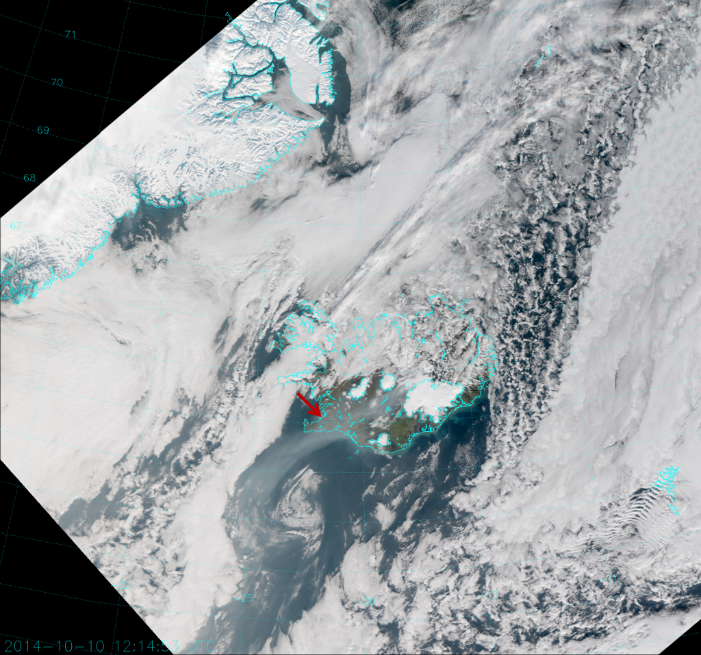 VIIRS True Color RGB composite of channels M-3, M-4 and M-5, taken 12:15 UTC 10 October 2014