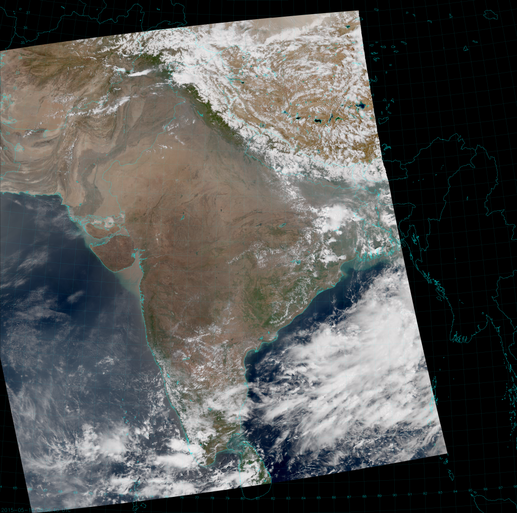 VIIRS True Color RGB composite of channels M-3, M-4 and M-5, taken 08:06 UTC 18 May 2015