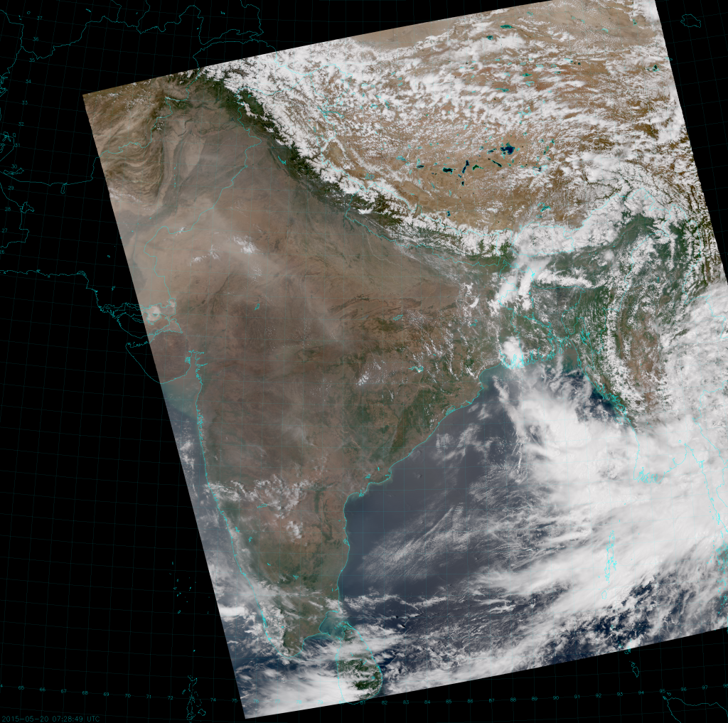 VIIRS True Color RGB composite of channels M-3, M-4 and M-5, taken 07:28 UTC 20 May 2015