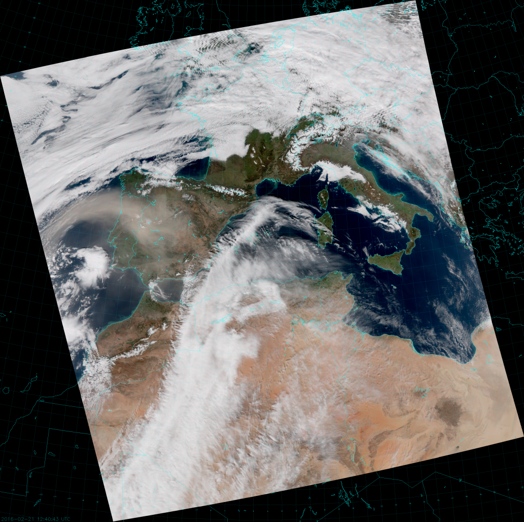 VIIRS True Color RGB composite of channels M-3, M-4 and M-5 (12:40 UTC 21 February 2016)