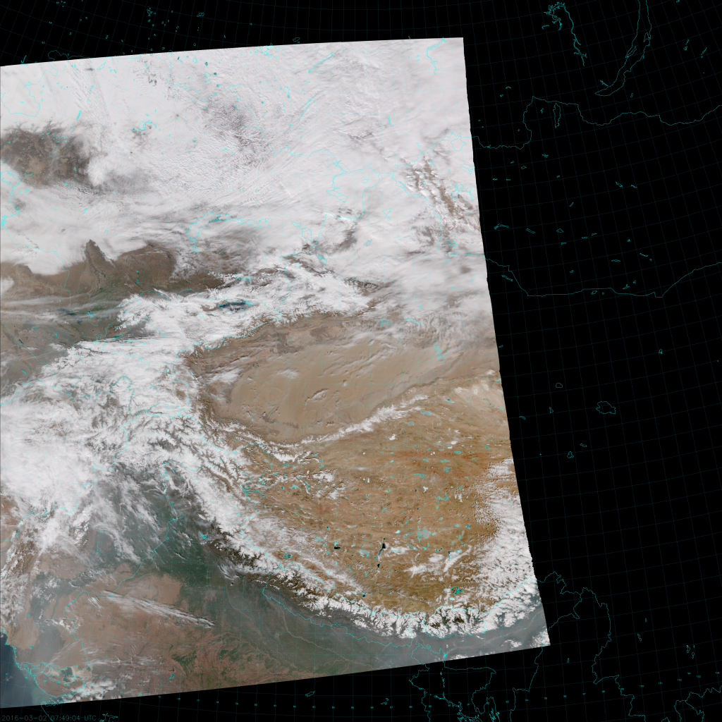 VIIRS True Color RGB composite of channels M-3, M-4 and M-5 (07:49 UTC 2 March 2016)