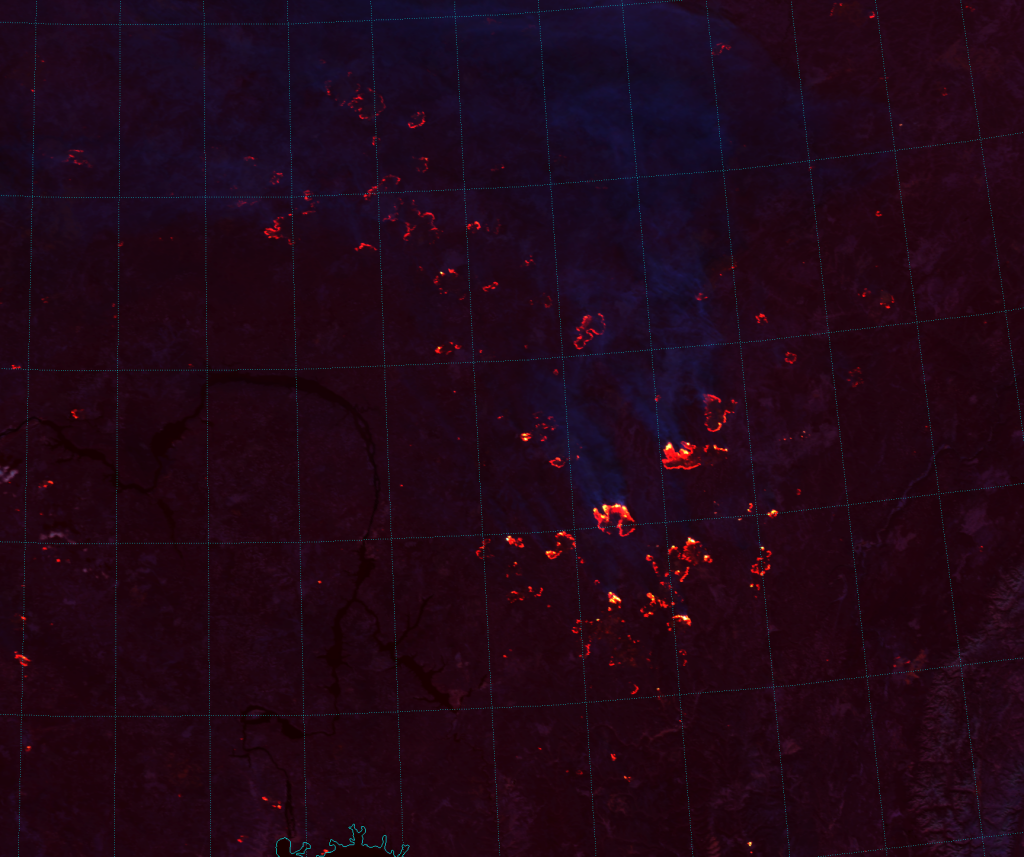 VIIRS Fire Temperature RGB composite of channels M-10, M-11 and M-12 (05:20 UTC 18 September 2016)