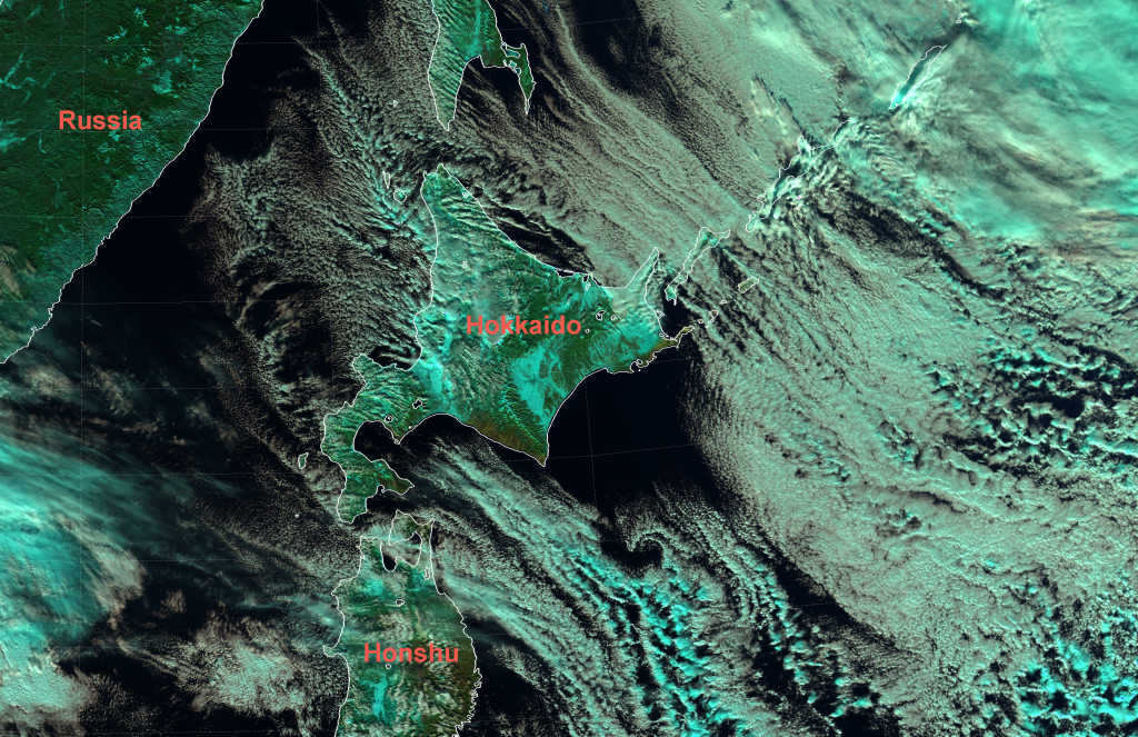 VIIRS Natural Color RGB composite of channels I-1, I-2 and I-3 (03:45 UTC 12 December 2016)