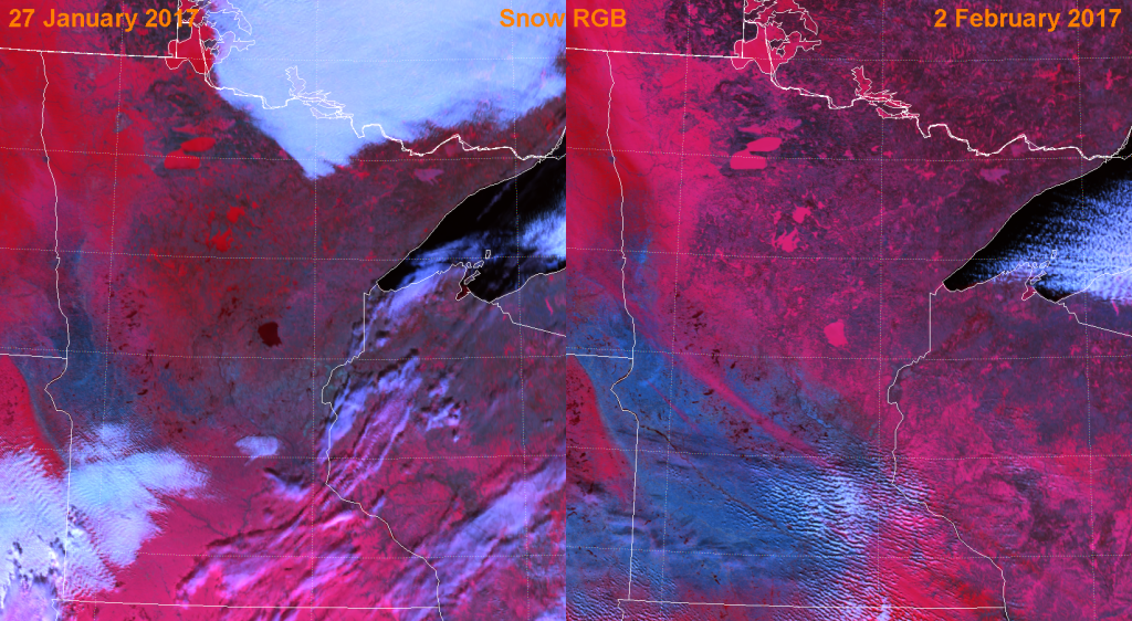 Comparison of VIIRS "Snow RGB" composites of channels M-11, M-10 and M-7