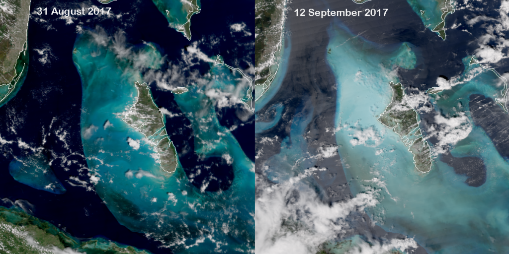 Comparison of VIIRS True Color images before and after Hurricane Irma (2017)