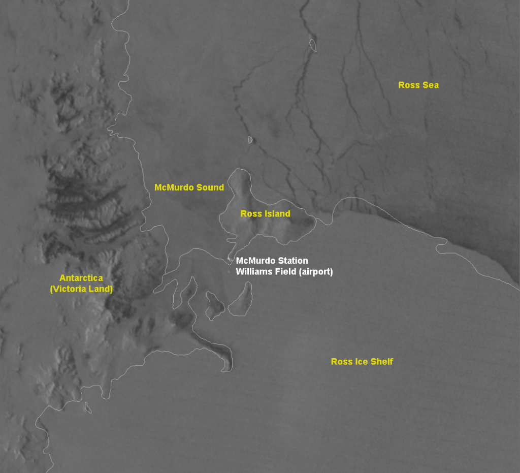 NOAA-20 VIIRS DNB image of Ross Island and surroundings (14:25 UTC, 14 August 2019)