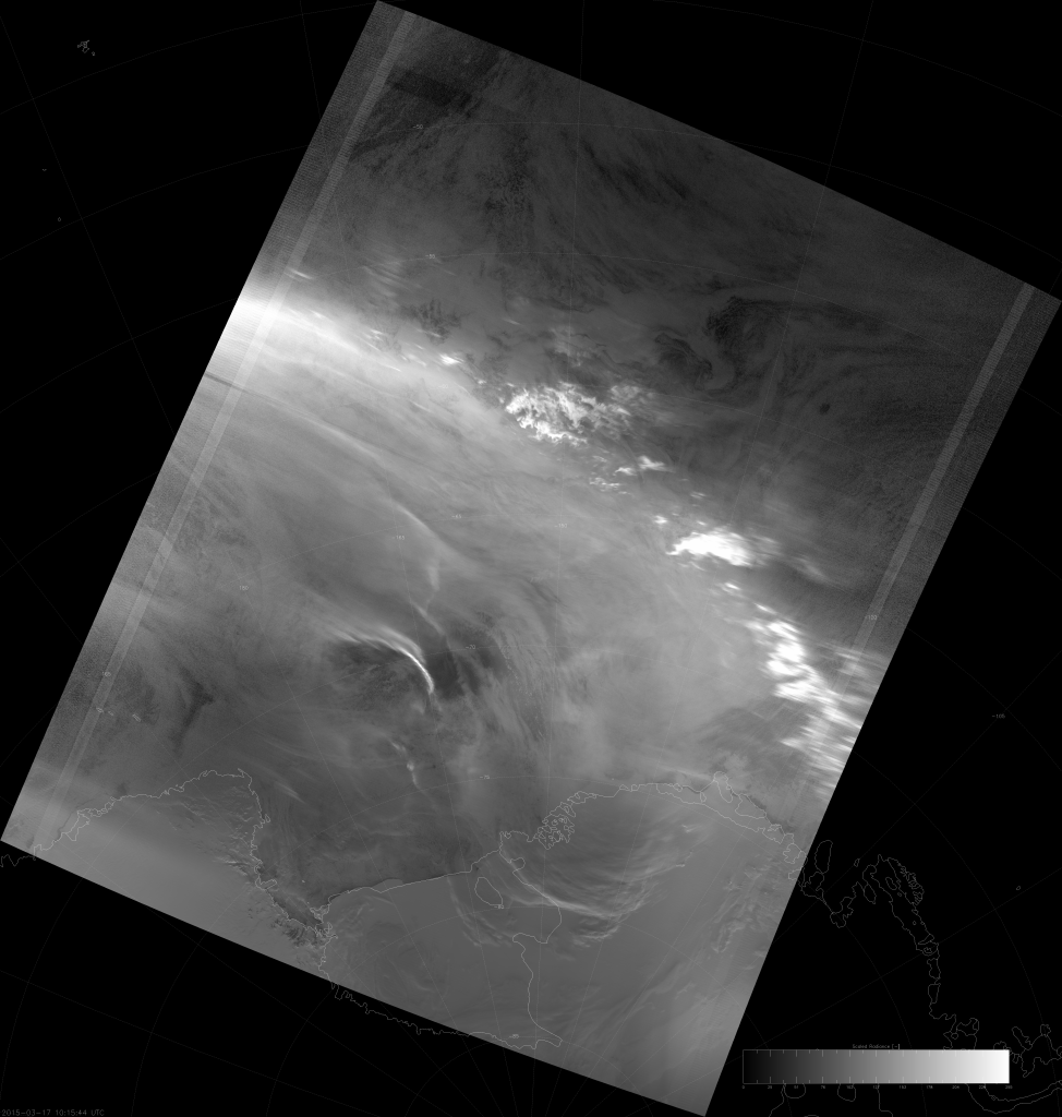 VIIRS DNB image of the aurora australis, 10:15 UTC 17 March 2015