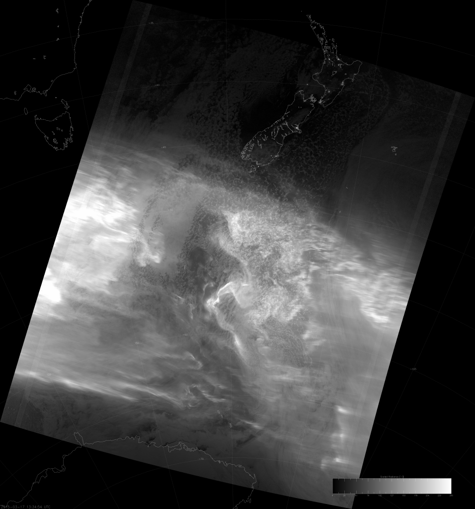 VIIRS DNB image of the aurora australis, 13:35 UTC 17 March 2015