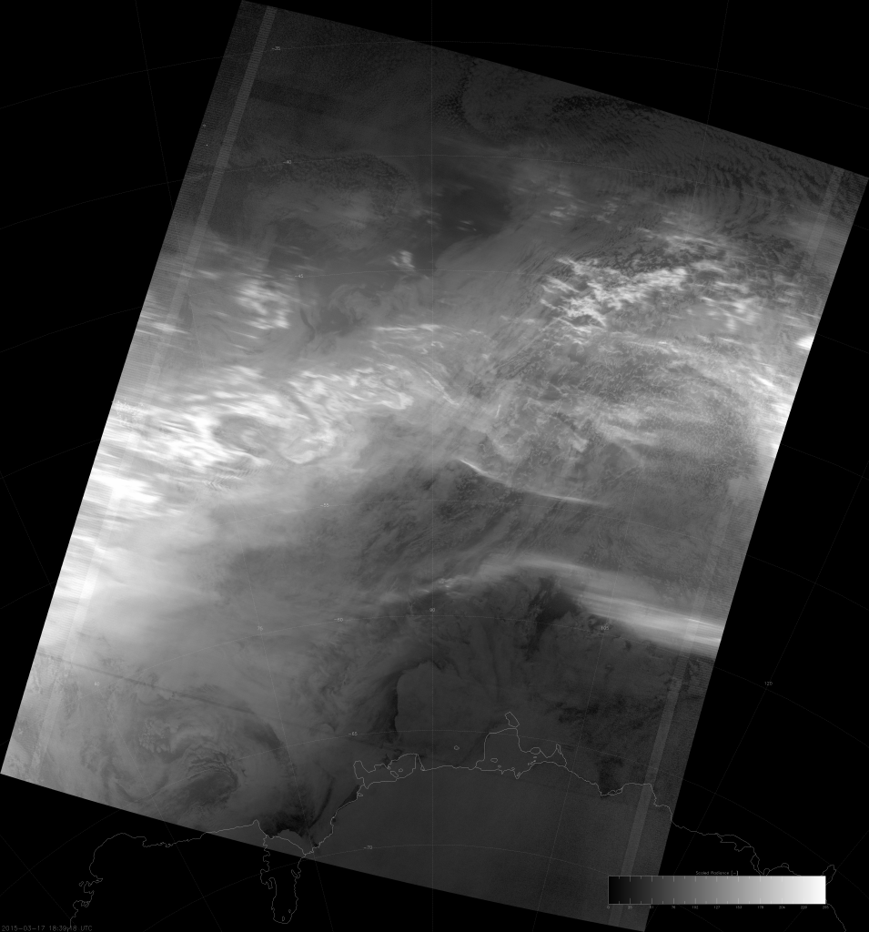 VIIRS DNB image of the aurora australis, 18:39 UTC 17 March 2015