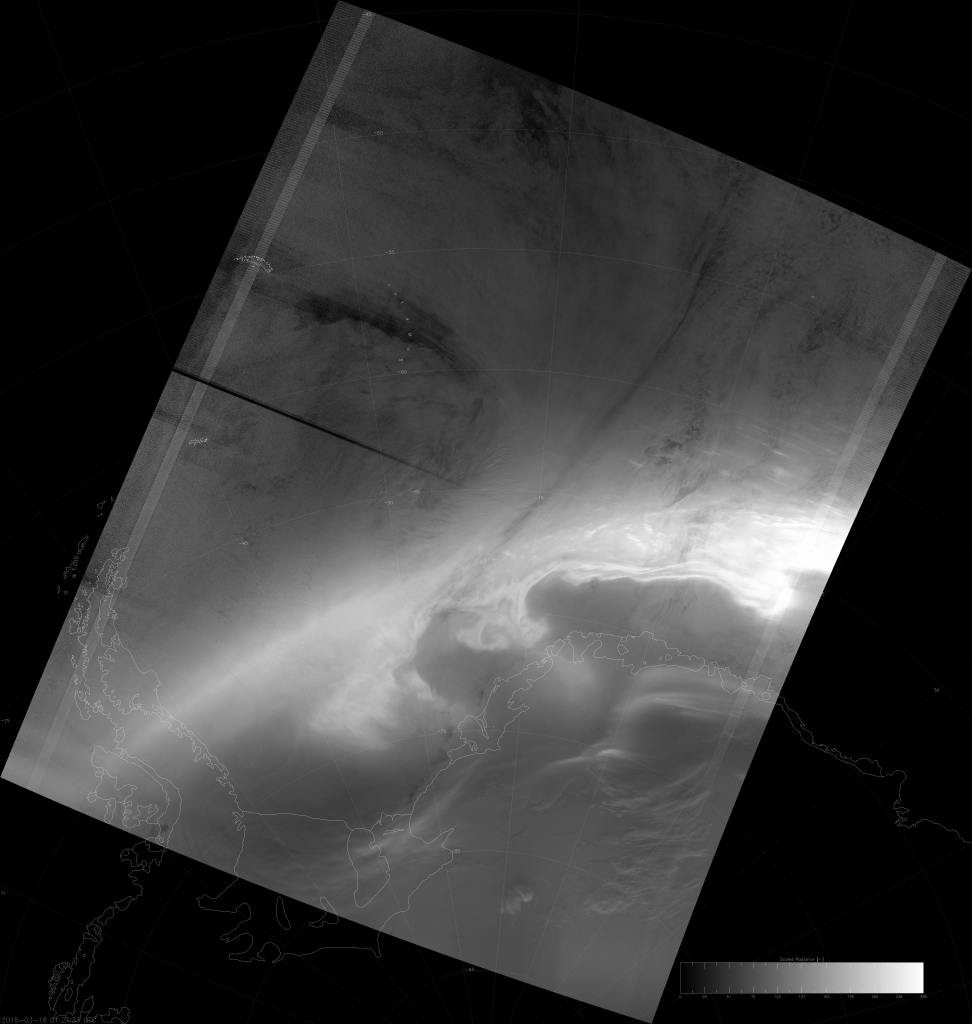 VIIRS DNB image of the aurora australis, 01:27 UTC 18 March 2015