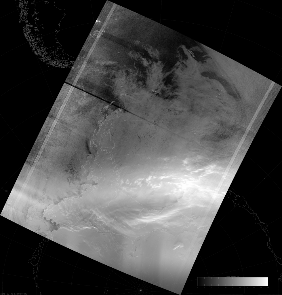VIIRS DNB image of the aurora australis, 03:10 UTC 18 March 2015