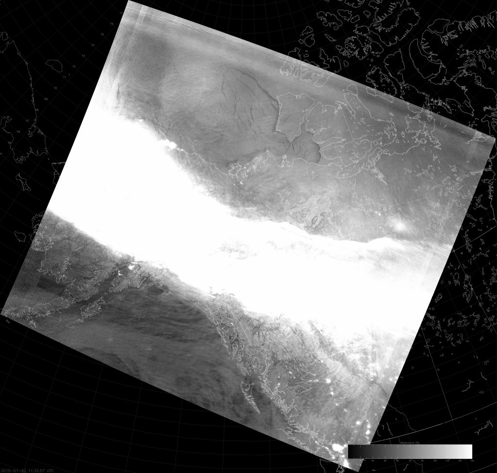 Example VIIRS NCC image (11:32 UTC 22 January 2015) scaled from 0 to 1.5