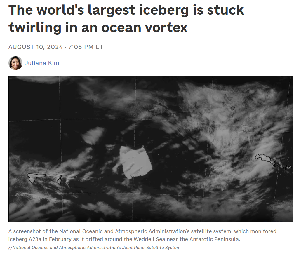 Screenshot from NPR of CIRA imagery of Iceberg A23a