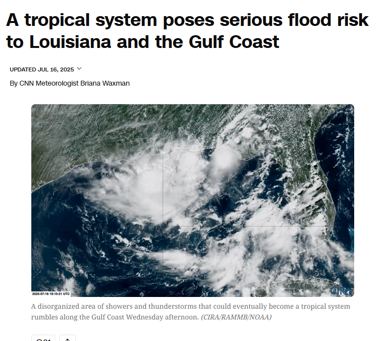 Screenshot of CNN article featuring CIRA imagery of Louisiana and Gulf Coast