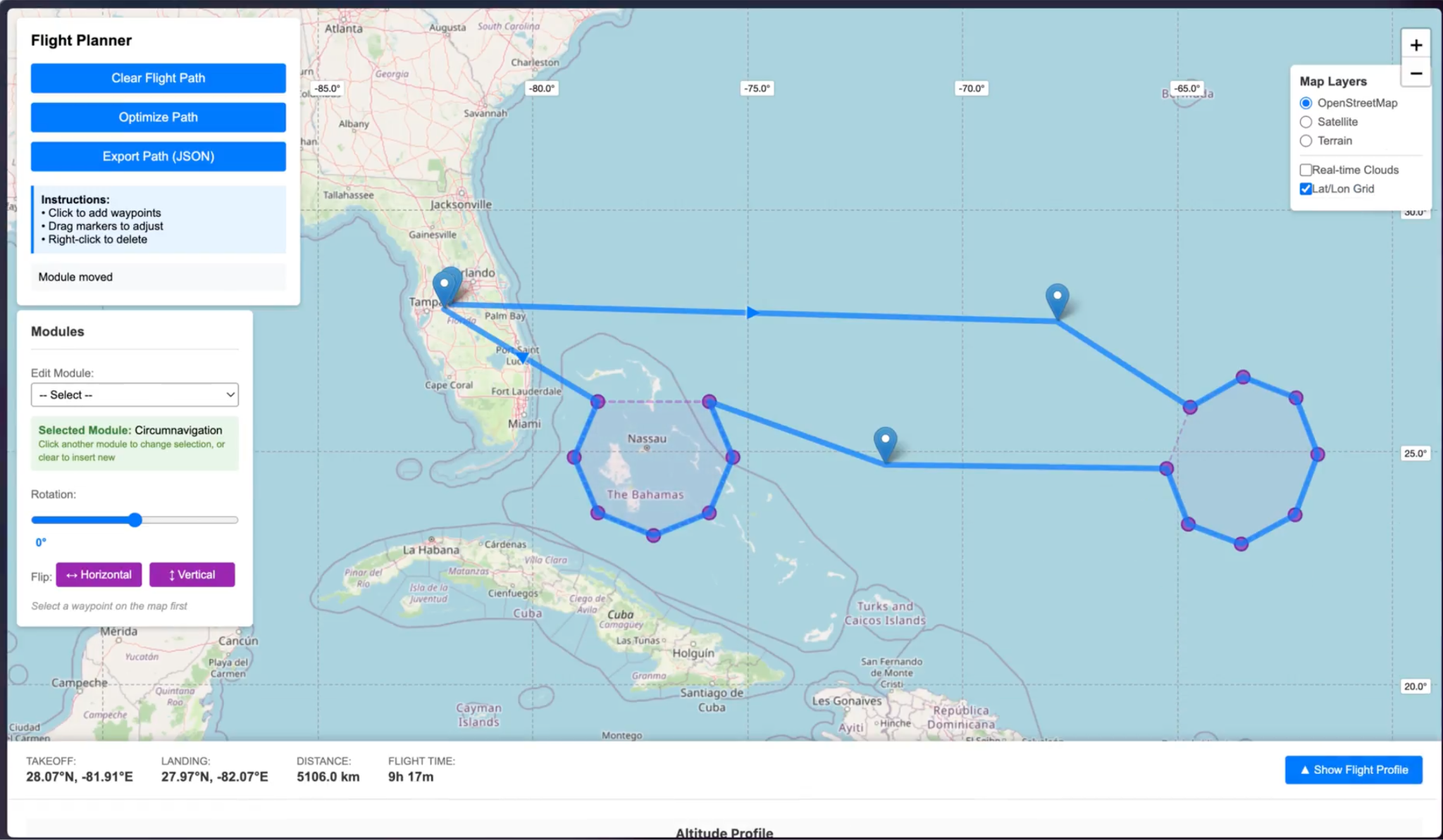 Screenshot of the flight planner
